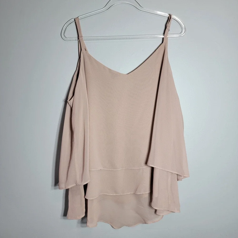 Torrid Womens Plus‎ Size 3X Blush Pink Chiffon Tiered Cami Top Adjustable Straps - Picture 3 of 7